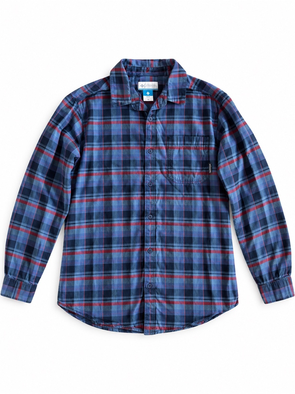 Columbia Plaid Button Down Shirt Blue Red Long Sleeve Cotton Outdoor Size Medium